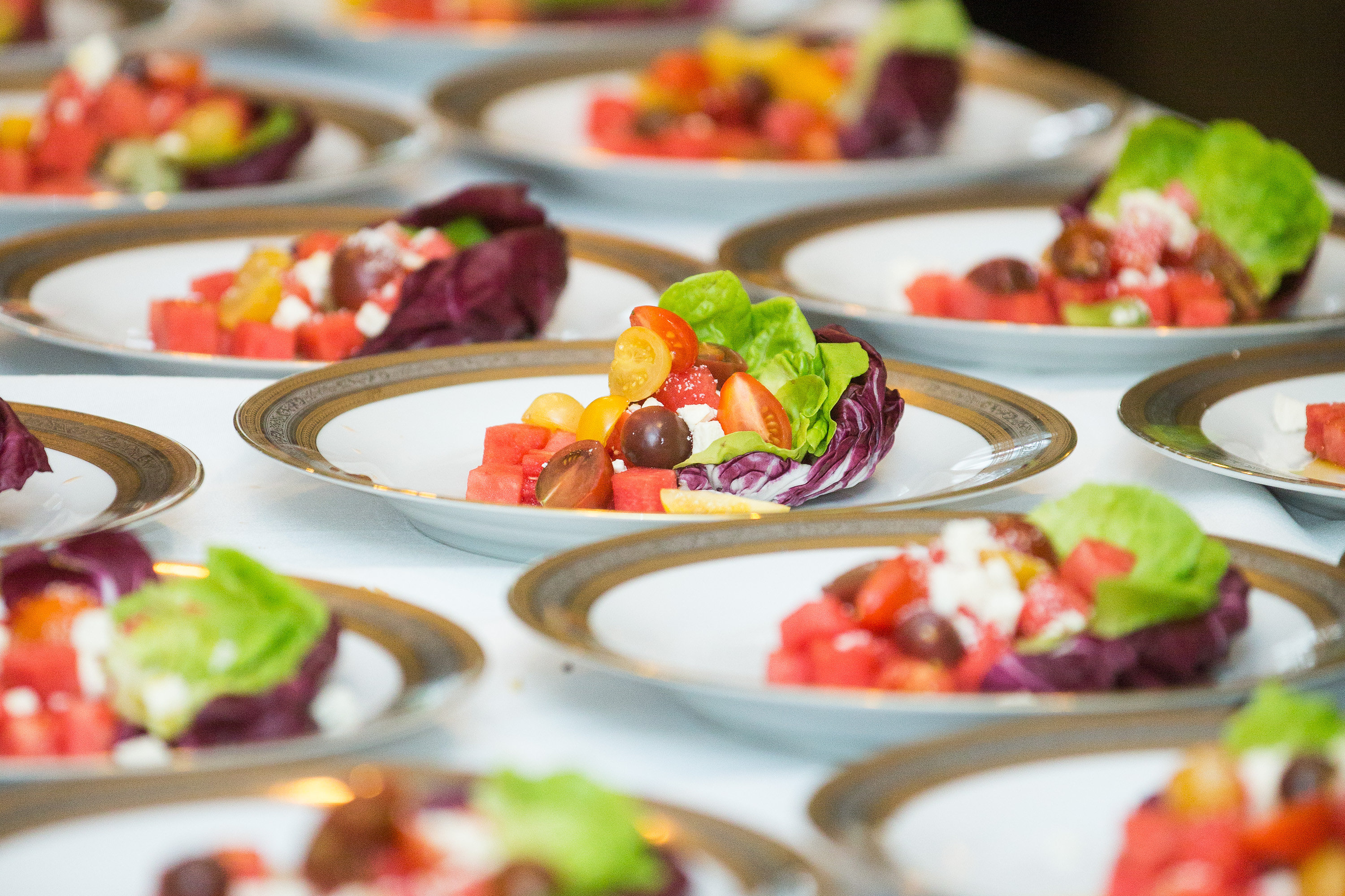 Prepared salads displayed before serving to guests