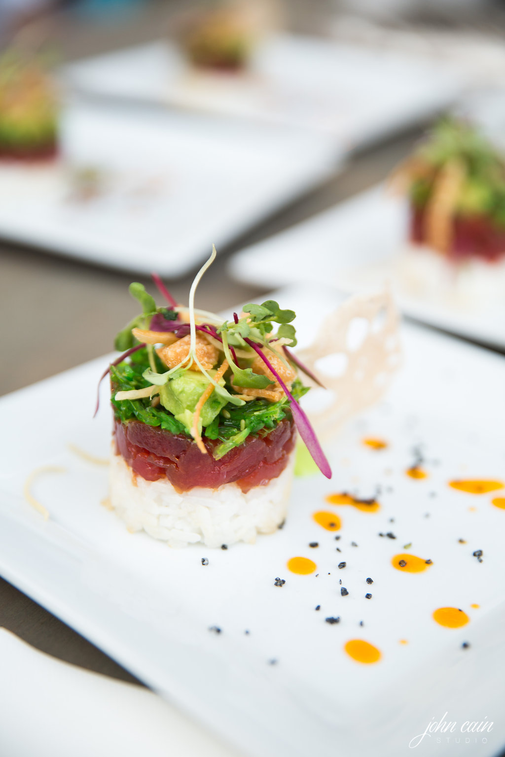 Beautifully plated tuna tower  